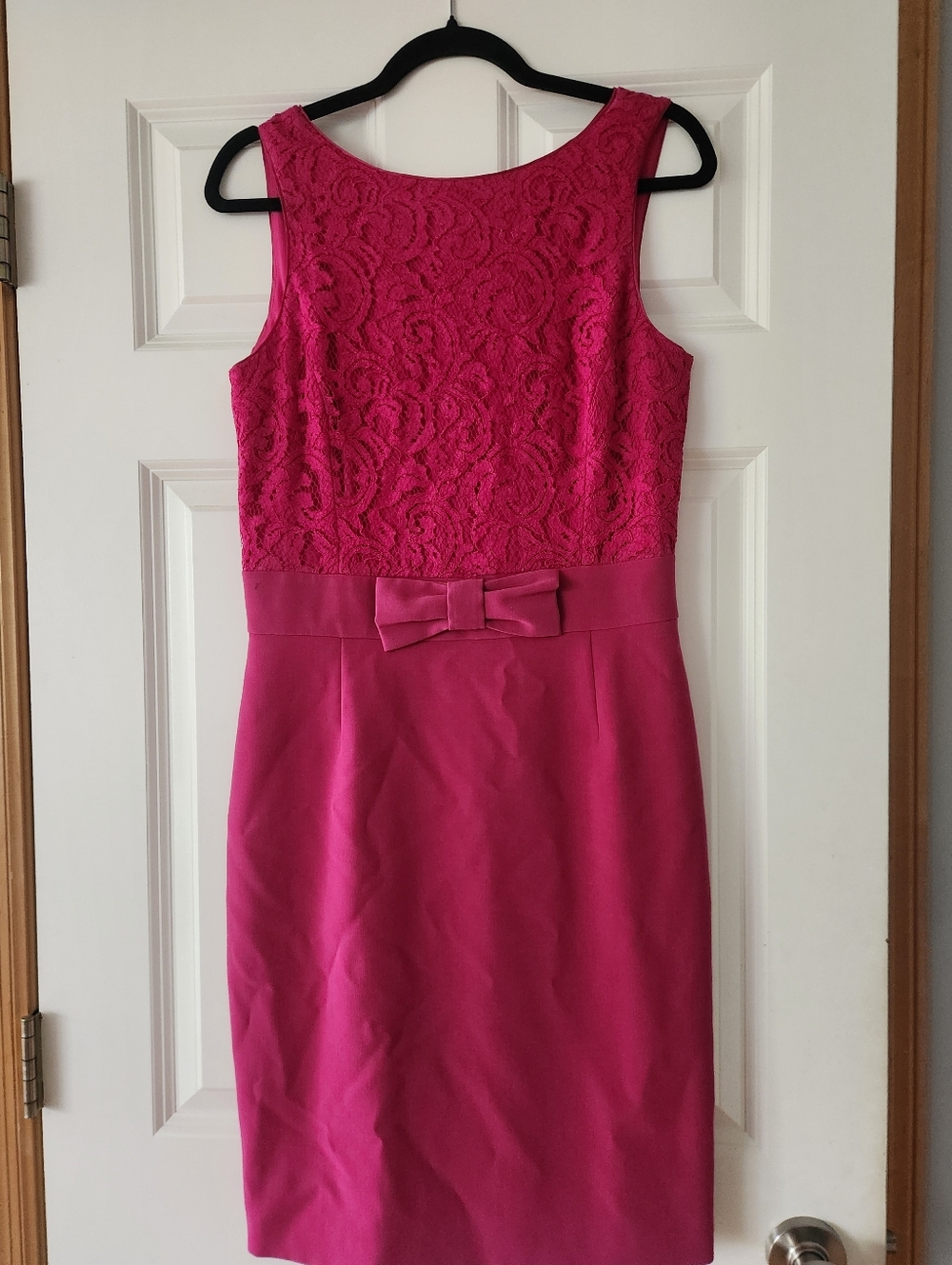 Banana Republic Fuchsia Lace-Top Sheath Dress with Waist Bow, Size 6